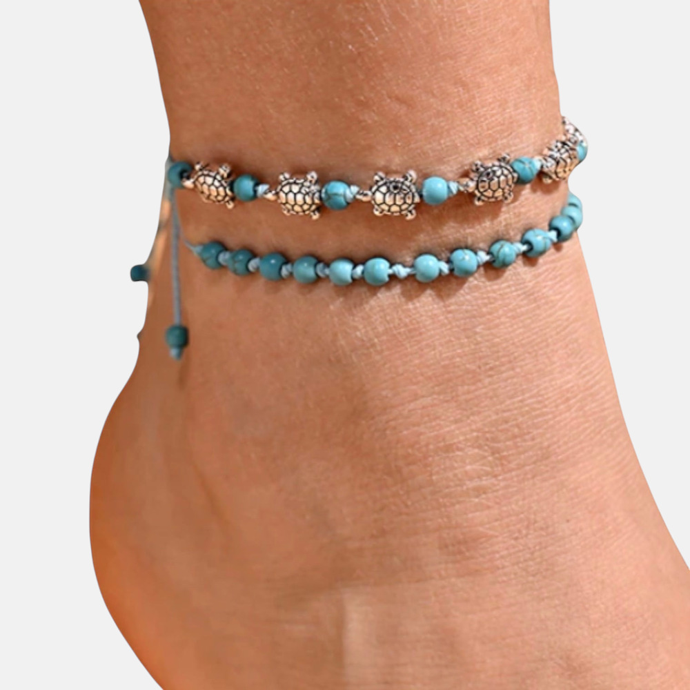 2Pcs Knotted Boho Turtle Anklet